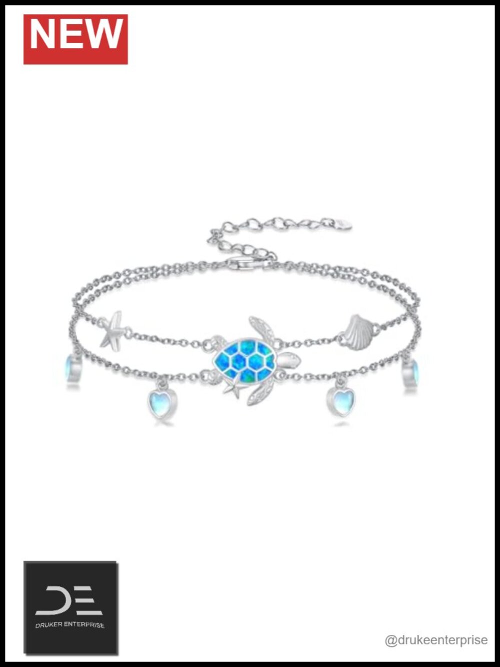 925 Sterling Silver Sea Turtle Anklet Ocean Wave Charm Bracelet Women Boho